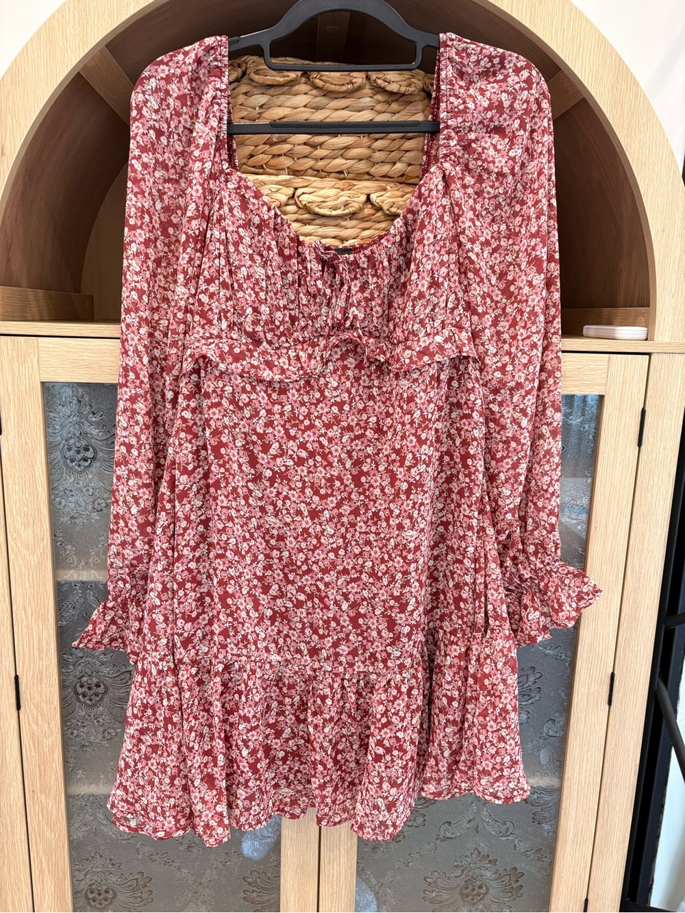 Trixxi Rose-Red Floral Ruffle Mini Dress